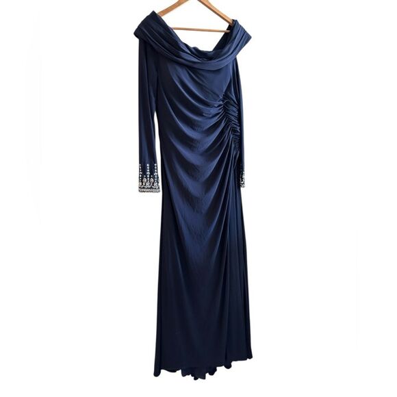 Mac Duggal NWOT Navy Blue One-Shoulder Gown with Silver Accents High Stretch 12 - Picture 2 of 13